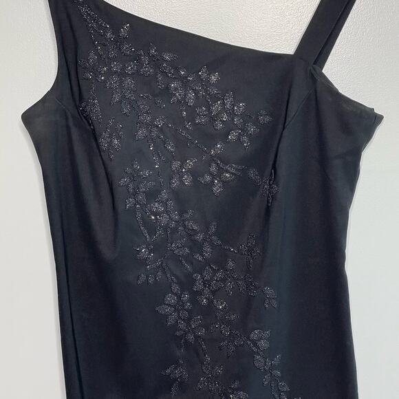 Y2K CDC Asymmetrical Cocktail Dress Sleeveless Embellished Bead Black 12‎ Petite - Picture 6 of 11